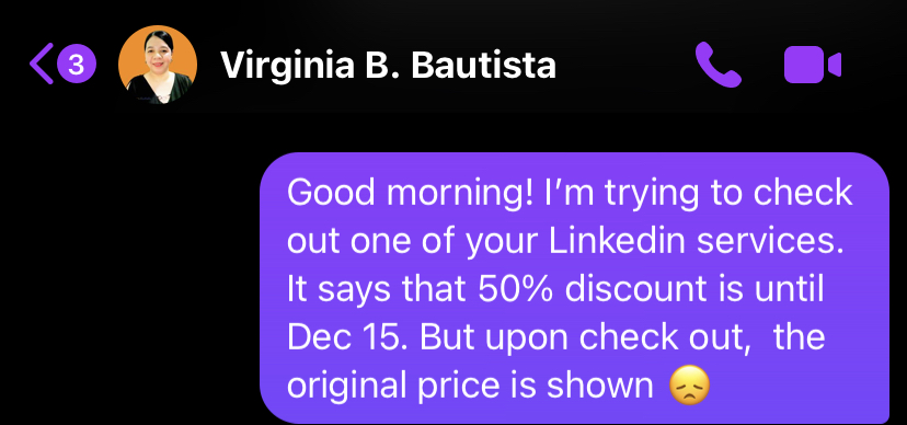My message to Virginia Bautista on facebook